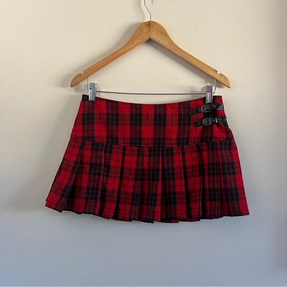 Abbey Dawn | Red Plaid Mini Skirt - Picture 1 of 6